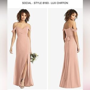 NEW Dessy GROUP 𝅺full length off-the-shoulder soft lux chiffon Gown Sz 14